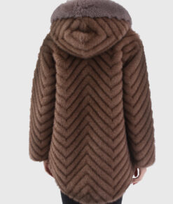 Celestia Women's Brown Hooded Real Fox Fur Coat - Brown Hooded Real Fox Fur Coat For Women - Back View