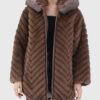 Celestia Women's Brown Hooded Real Fox Fur Coat - Brown Hooded Real Fox Fur Coat For Women - Open Front View