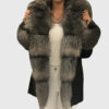 Cressida Women's Black Real Fox Fur Hooded Coat - Black Real Fox Fur Hooded Coat For Women - Front View