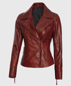 Dame Red Double Rider Biker Leather Jacket - Left Side View