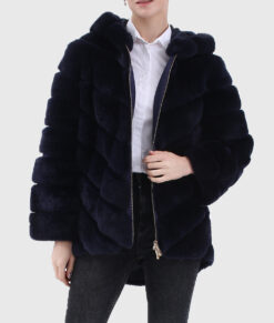 Daphne Women's Black Hooded Real Chinchilla Fur Jacket - Black Hooded Real Chinchilla Fur Jacket For Women
