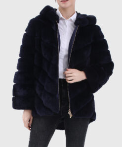 Daphne Women's Black Hooded Real Chinchilla Fur Jacket - Black Hooded Real Chinchilla Fur Jacket For Women