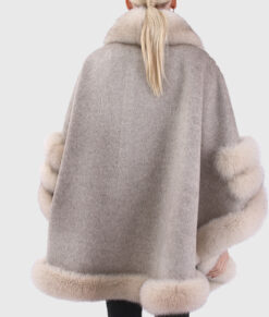 Delphine Women's Brown Real Alpaca Fur Cape - Brown Real Alpaca Fur Cape For Women - Back View