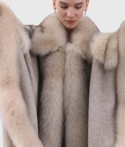 Delphine Women's Brown Real Alpaca Fur Cape - Brown Real Alpaca Fur Cape For Women - Front Close Up View