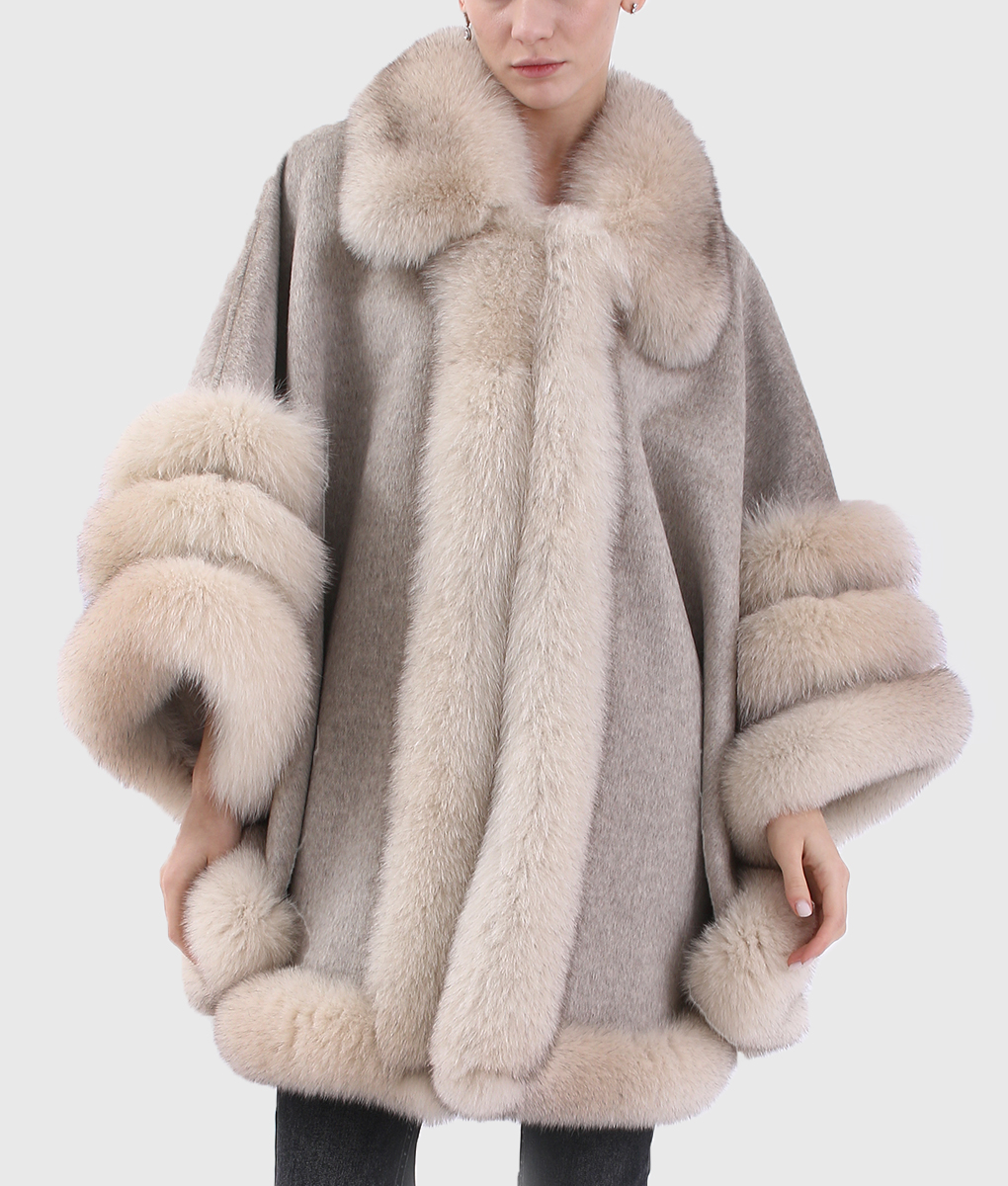 Delphine Women's Brown Real Alpaca Fur Cape | NYC Jackets