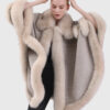 Delphine Women's Brown Real Alpaca Fur Cape - Brown Real Alpaca Fur Cape For Women - Open Front View