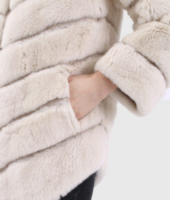 Elara Women's White Hooded Real Rex Rabbit Fur Jacket - White Hooded Real Rex Rabbit Fur Jacket For women - Pocket View