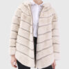 Elara Women's White Hooded Real Rex Rabbit Fur Jacket - White Hooded Real Rex Rabbit Fur Jacket For women - Front open View