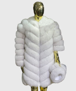 Elysian Women's White Real Fox Fur Coat - White Real Fox Fur Coat For Women - Front View