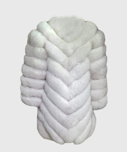 Elysian Women's White Real Fox Fur Coat - White Real Fox Fur Coat For Women - Back View