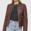 Emma Brown Quilted Moto Cafe Racer Biker Jacket | Women's Brown Quilted Moto Cafe Racer Biker Jacket-3