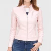 Emma Pink Quilted Moto Cafe Racer Biker Jacket | Women's Pink Quilted Cafe Racer Biker Jacket-3