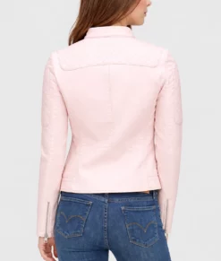 Emma Pink Quilted Moto Cafe Racer Biker Jacket | Women's Pink Quilted Cafe Racer Biker Jacket-5