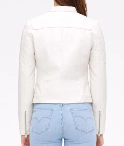 Emma White Quilted Moto Cafe Racer Biker Jacket | Women's White Quilted Moto Cafe Racer Biker Jacket-2