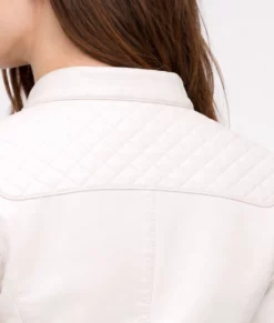 Emma White Quilted Moto Cafe Racer Biker Jacket | Women's White Quilted Moto Cafe Racer Biker Jacket-1