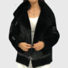 Eowyn Women's Black Leather Bomber Jacket - Black Leather Bomber Jacket For Women - Front Open View