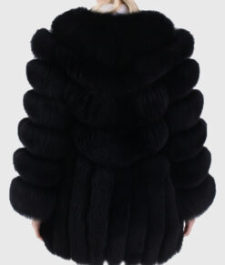 Faye Women's Black Real Fox Fur Jacket - Black Real Fox Fur Jacket For Women - Back View