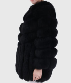 Faye Women's Black Real Fox Fur Jacket - Black Real Fox Fur Jacket For Women - Side View