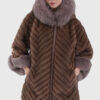 Fiora Women's Brown Hooded Real Fox Fur Coat - Women Brown Hooded Real Fox Fur Coat For Women - Front Close View