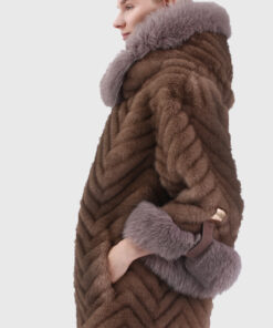 Fiora Women's Brown Hooded Real Fox Fur Coat - Women Brown Hooded Real Fox Fur Coat For Women - Side View