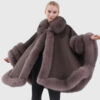 Fiora Women's Brown Real Alpaca Fur Cape - Brown Real Alpaca Fur Cape For Women - Open Front View