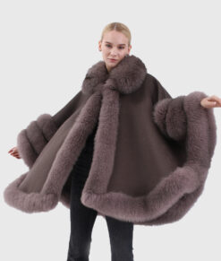 Fiora Women's Brown Real Alpaca Fur Cape