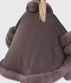 Fiora Women's Brown Real Alpaca Fur Cape - Brown Real Alpaca Fur Cape For Women - Back View