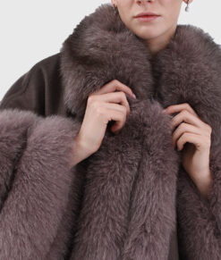 Fiora Women's Brown Real Alpaca Fur Cape - Brown Real Alpaca Fur Cape For Women - Front Close Up View