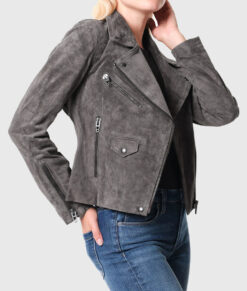 Gianna Brown Suede Biker Jacket - Side View