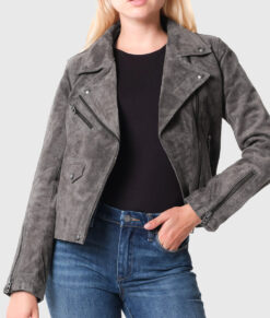 Gianna Brown Suede Biker Jacket - Front View