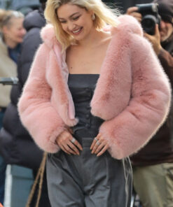 Gigi Hadid Pink Faux Fur Jacket - Gigi Hadid Pink Faux Fur Jacket - Front View