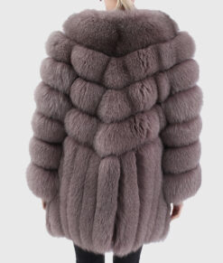 Giselle Women's Brown Real Fox Fur Jacket - Brown Real Fox Fur Jacket For Women - Back View