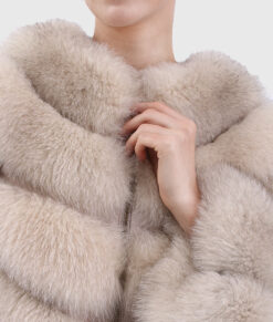 Graceful Women's White Real Fox Fur Jacket - White Real Fox Fur Jacket For Women - Front Close Up View