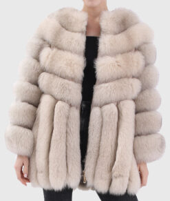 Graceful Women's White Real Fox Fur Jacket - White Real Fox Fur Jacket For Women - Front Open View