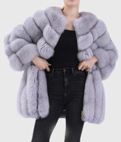 Harmony Women's Blue Real Fox Fur Jacket - Blue Real Fox Fur Jacket for women - Open Front View