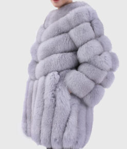 Harmony Women's Blue Real Fox Fur Jacket - Blue Real Fox Fur Jacket for women - Side View