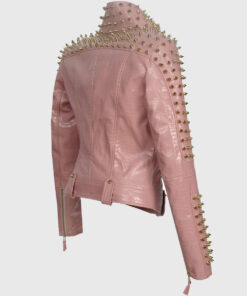 Harper Pink Studded Biker Leather Jacket - Side View