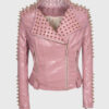 Harper Pink Studded Biker Leather Jacket - Front View