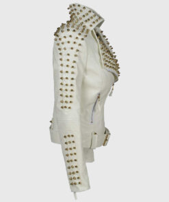 Harper White Studded Biker Leather Jacket - Right Side View