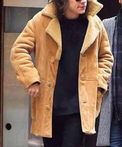 Harry Styles Shearling Coat - Harry Styles Brown Shearling Coat - Front View2