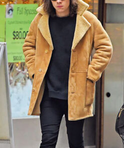 Harry Styles Shearling Coat - Harry Styles Brown Shearling Coat - Front View3