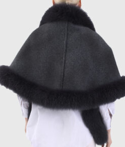 Helen Women's Black Real Alpaca Fur Cape Black Real Alpaca Fur Cape For Women - Back View