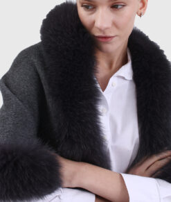 Helen Women's Black Real Alpaca Fur Cape Black Real Alpaca Fur Cape For Women - Front Close Up View