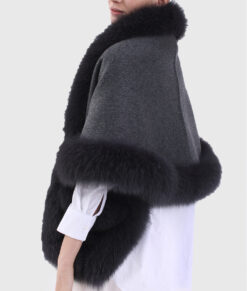 Helen Women's Black Real Alpaca Fur Cape Black Real Alpaca Fur Cape For Women - Side View