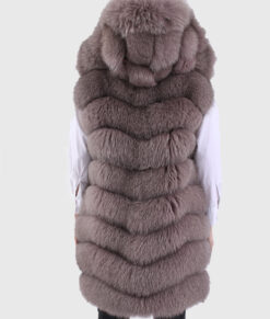 Helene Women's Brown Real Fox Fur Long Vest - Brown Real Fox Fur Long Vest For Women - Back View