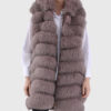 Helene Women's Brown Real Fox Fur Long Vest - Brown Real Fox Fur Long Vest For Women - Open Front View