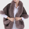 Iliad Women's Brown Real Alpaca Fur Cape - Brown Real Alpaca Fur Cape For Women -Front Open View
