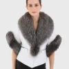 Isolde Women&rsquo;s Black Real Fox Fur Trim Jacket-Front
