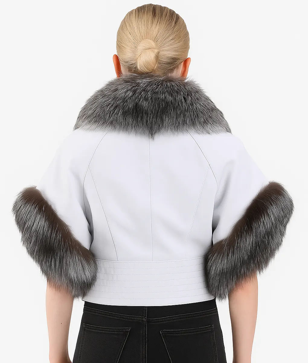 Isolde Women's Black Real Fox Fur Trim Jacket | NYC Jackets