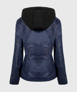 Jane Blue Hooded Leather Jacket - Back View